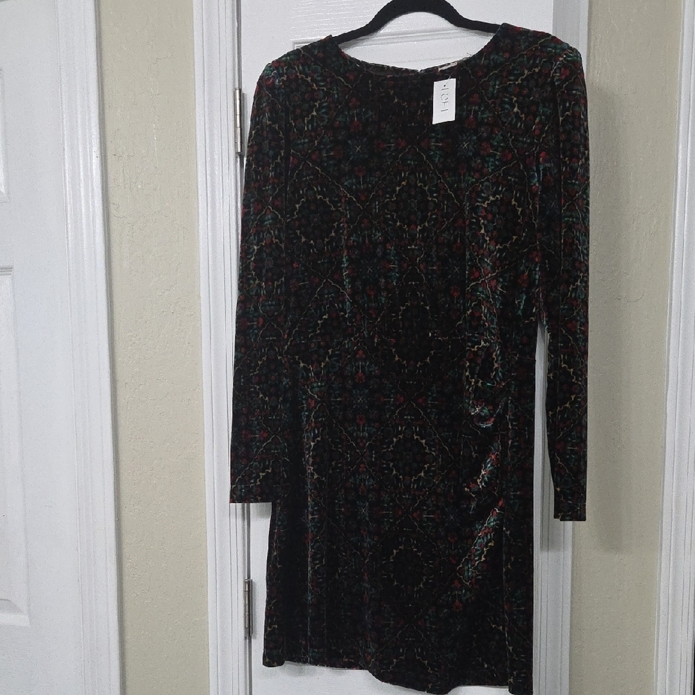 LOFT Multicolor Patterned Long Sleeve Dress